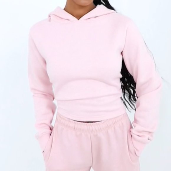 BABY PINK LACE UP BACK CROP HOODIE - Picture 5 of 5
